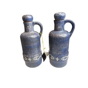 Vintage Steuler Keramik 1960's West German‎ Blue Stoneware Pottery Jug Set MCM